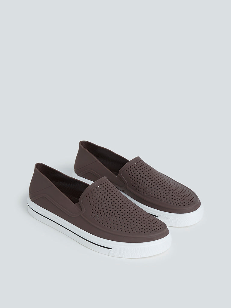 Soleplay Brown Perforated Rainwear Slip-On Shoes